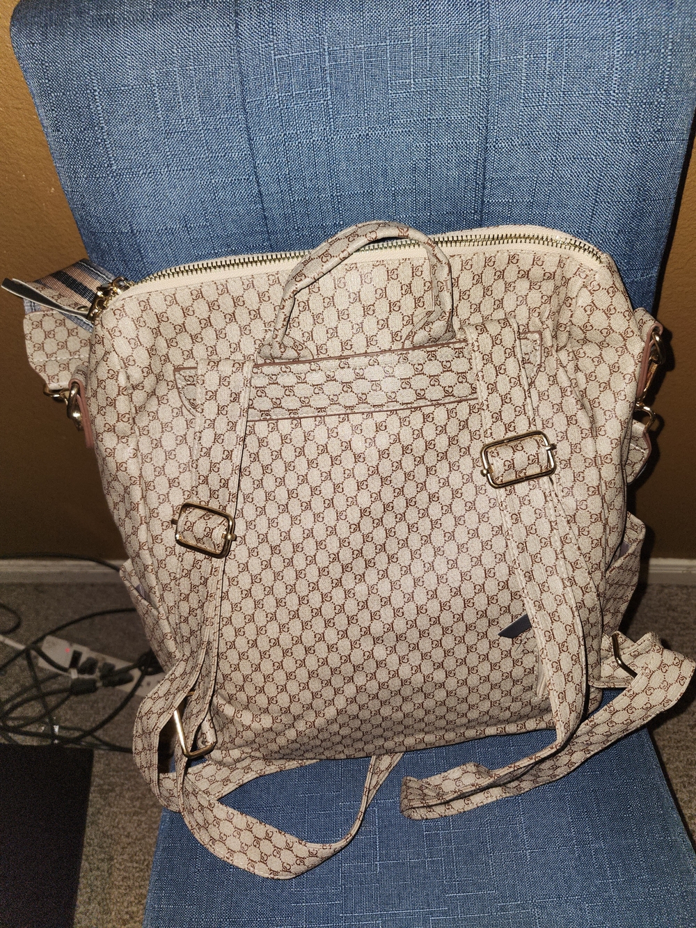 Beige Monogram Convertible Backpack - Picture 3 of 10